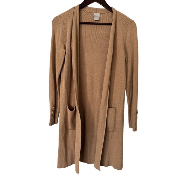 Chico's Tan Ribbed Long Sleeve Cardigan with Pockets‎ Size Small - Picture 1 of 8